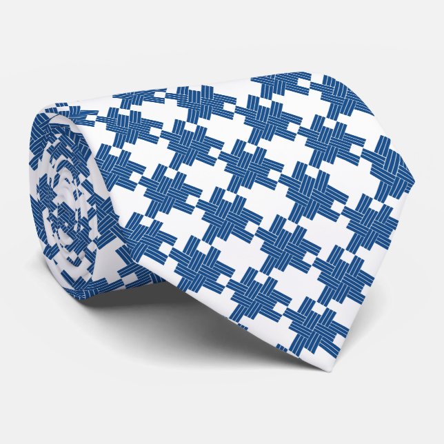 Blue & White Large Houndstooth Tie (Rolled)