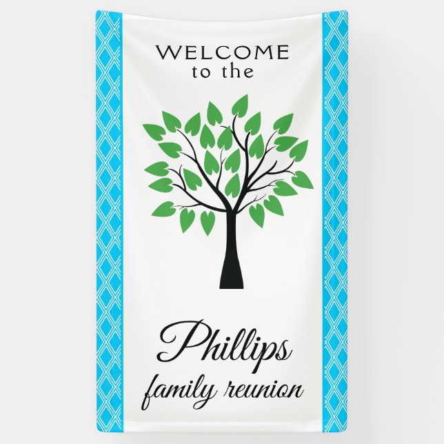 Blue & White Lattice Family Reunion Banner (Vertical)