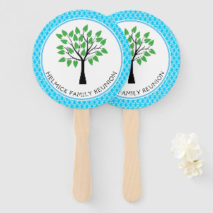 Blue & White Lattice Family Reunion Hand Fan