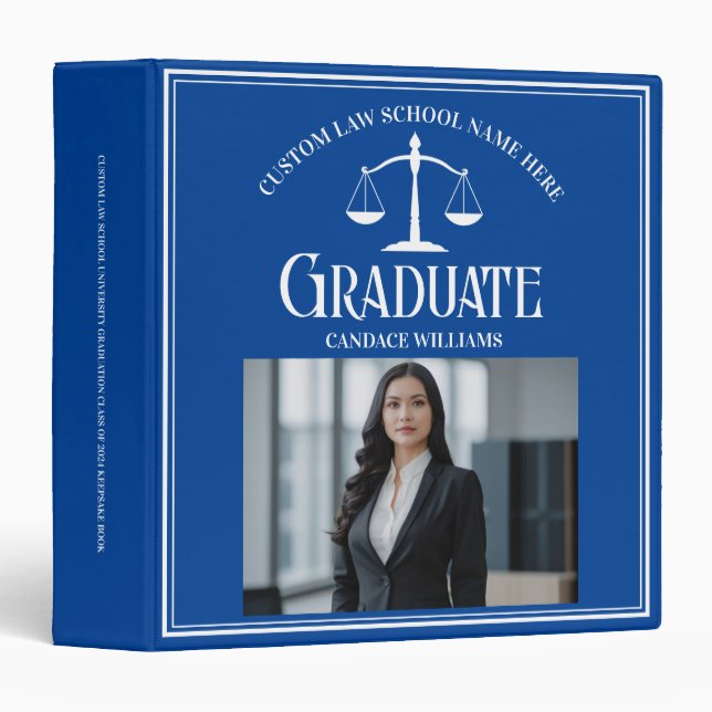 Blue White Law School Graduation Photo Album Binder (Front/Spine)