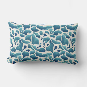 Blue & White Leaf Pattern Elegance Lumbar Pillow