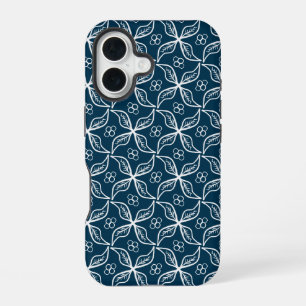 Blue White Leaves Berries Mistletoe Repeat iPhone 16 Case