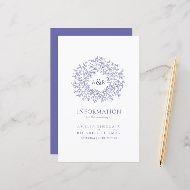 Blue white leaves circle wedding guest information (Front/Back In Situ)