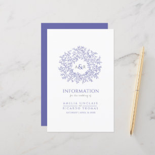 Blue white leaves circle wedding guest information