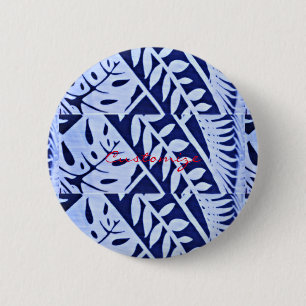 Blue White Leaves Pattern Thunder_Cove 2 Inch Round Button