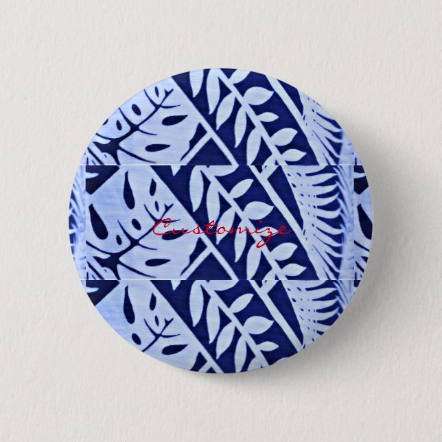 Blue White Leaves Pattern Thunder_Cove 2 Inch Round Button (Front)