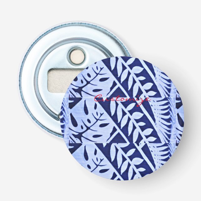 Blue White Leaves Pattern Thunder_Cove Bottle Opener (Front)