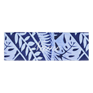 Blue White Leaves Pattern Thunder_Cove Name Tag