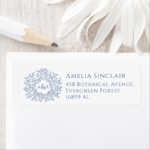 Blue white leaves wedding return address