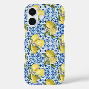 Blue White Lemon Tile Mediterranean Pattern iPhone 16 Case