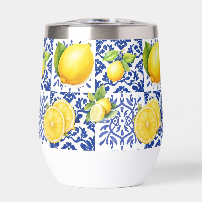 Blue White Lemon Tile Pattern Mediterranean Citrus (Front)