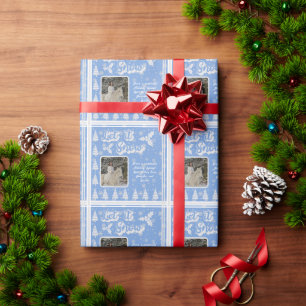 Blue White Let it Snow Pet Photo Text Christmas Wrapping Paper