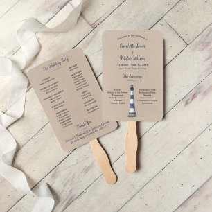 Blue White Lighthouse Kraft Wedding Program Hand F Fan