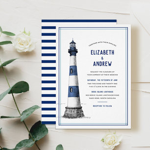 Blue White Lighthouse Wedding Invitation