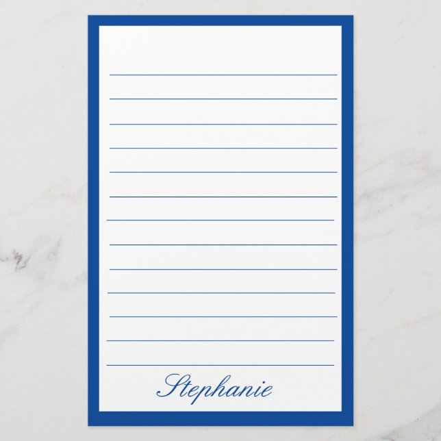 Blue White Lines Frames Monogram Names Custom Stationery (Front)