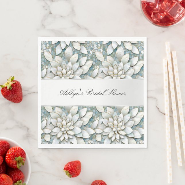 Blue White Lotus Flowers Bridal Shower  Napkin (Insitu)