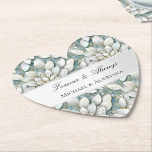 Blue White Lotus Flowers Bridal Shower Paper Coaster
