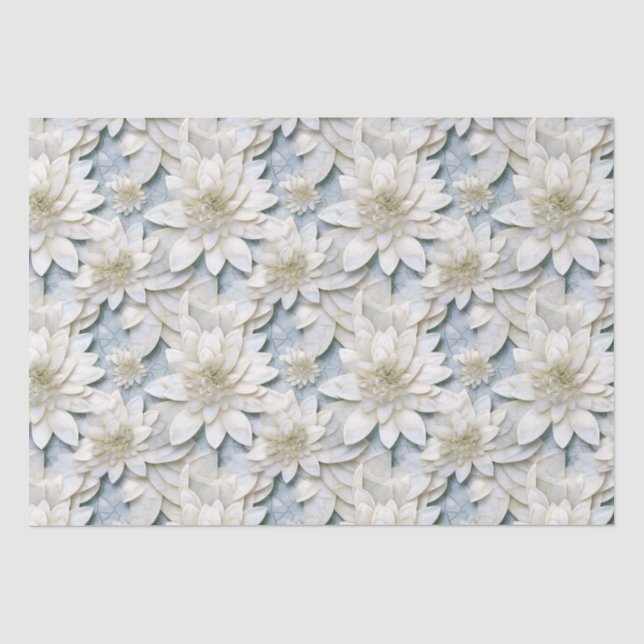 Blue White Lotus Flowers   Tissue Paper (Front)
