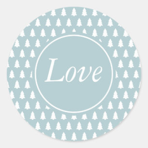 Blue White Love Christmas Tree Pattern Classic Round Sticker