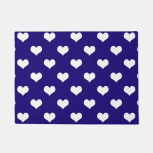 Blue White Love Heart Pattern Design Doormat