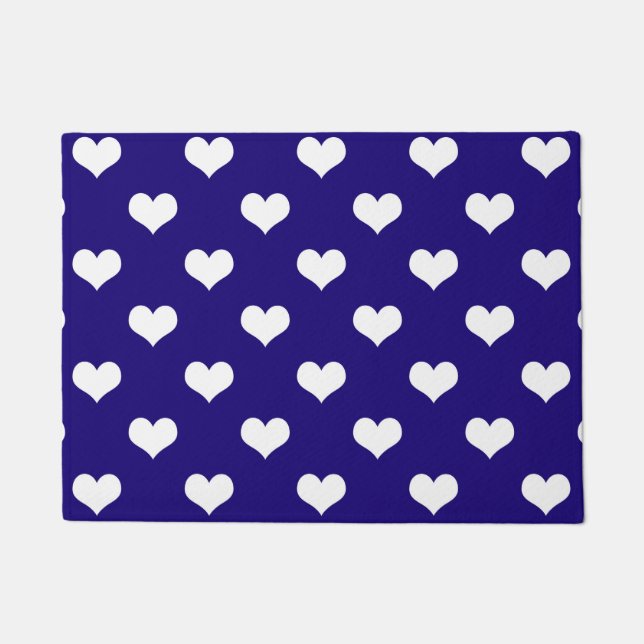 Blue White Love Heart Pattern Design  Doormat (Front)