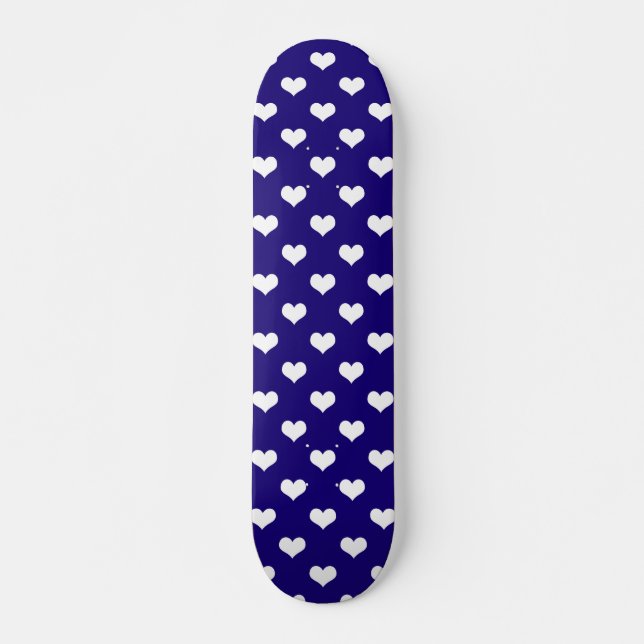 Blue White Love Heart Pattern Design  Skateboard (Front)