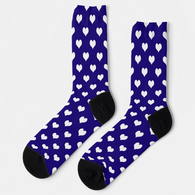 Blue White Love Heart Pattern Design  Socks (Left)