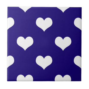 Blue White Love Heart Pattern Design  Tile