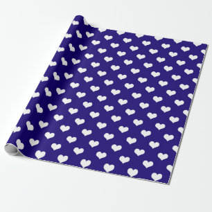 Blue White Love Heart Pattern Design  Wrapping Paper