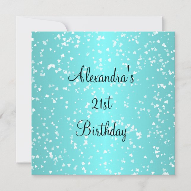 Blue White Love Hearts 21st Birthday Invitation (Front)