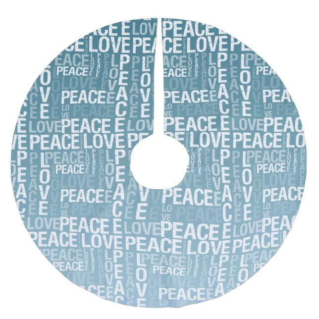 Blue White Love Peace Brushed Polyester Tree Skirt (Front)