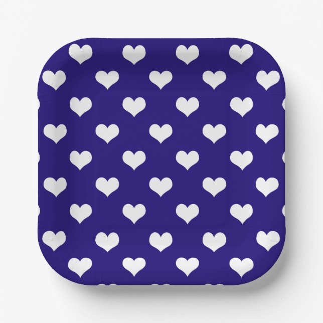 Blue White Lovely Hearts Design  Paper Plate (Front)