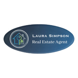 Blue White Magnetic Back Company Logo Name Tag