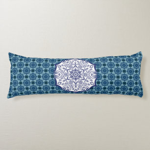 Blue & White Mandel With Creatures Body Pillow