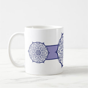 Blue & White Mandel With Creatures  Thermal Tumble Coffee Mug