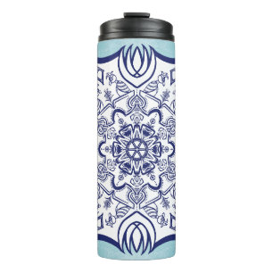 Blue & White Mandel With Creatures Thermal Tumble Thermal Tumbler