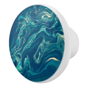 Blue & White Marble Acrylic Abstraction Ceramic Knob