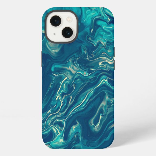 Blue & White Marble Acrylic Abstraction  iPhone Case (Back)