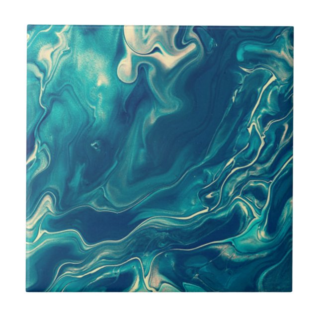 Blue & White Marble Acrylic Abstraction  Tile (Front)