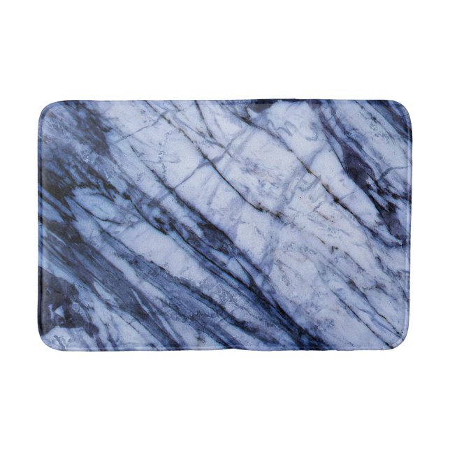 Blue & White Marble Swirl Modern Chic Bath Mat (Front)