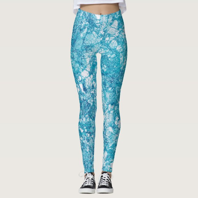 Blue & White Marble Texture Leggings (Front)