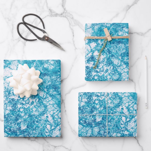 Blue & White Marble Texture Wrapping Paper Sheet (Front)