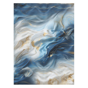 Blue White Marble with Gold Silk Look Tablecloth