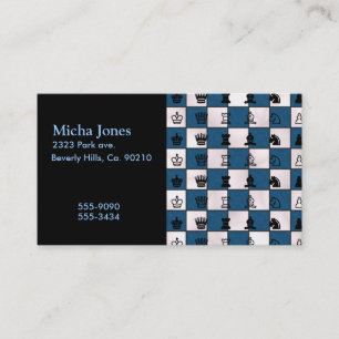 Blue & White Marbled Chess Board & Pieces Business Card