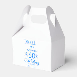 Blue white mauve shhhh 60th birthday floral name favor box