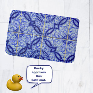 Blue + White Mediterranean Azulejo Tile Pattern Bath Mat