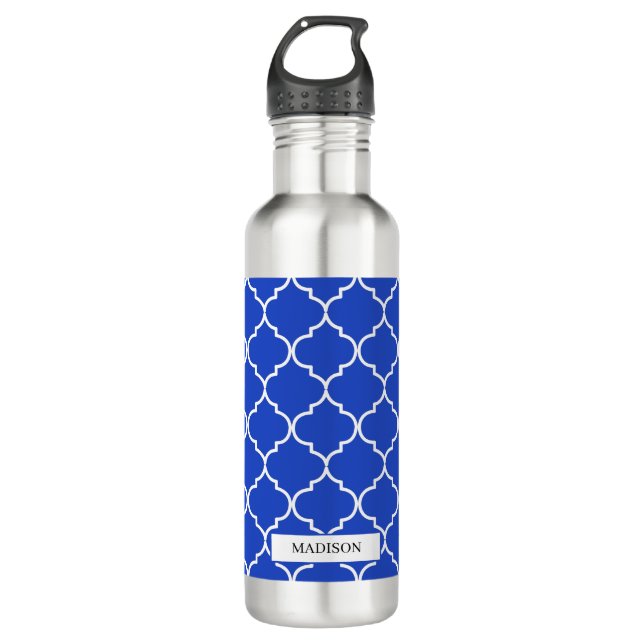 Blue & White Mediterranean Moroccan Pattern 710 Ml Water Bottle (Front)