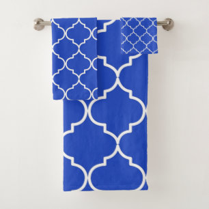 Blue & White Mediterranean Moroccan Pattern Bath Towel Set