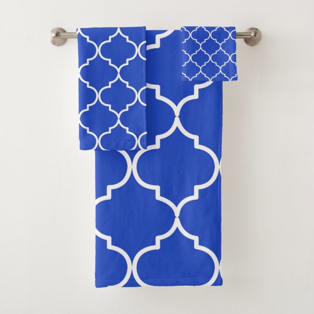 Blue & White Mediterranean Moroccan Pattern Bath Towel Set (Insitu)