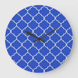 Blue & White Mediterranean Moroccan Pattern Large Clock